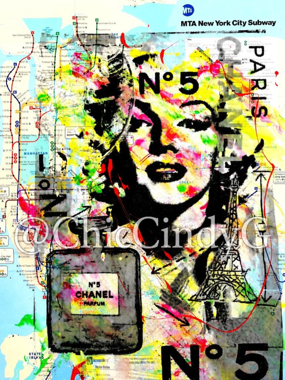 💋 Marilyn Monroe Pop Art NYC Subway Map Street Art Poster 16x24"